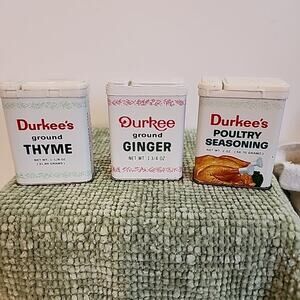 DURKEE VTG Spice Tins Thyme Ginger Poultry Seasonings Lot Of 3 Empty Decor